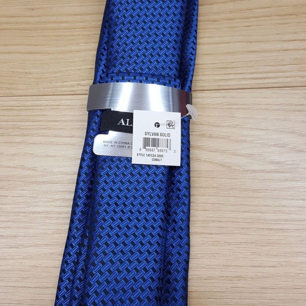 ALFANI Mens Neck Tie Blue Geometric Jacquard Link Modern Classic Necktie - Picture 3 of 6